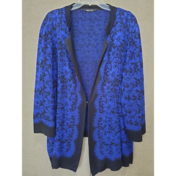 Misook Blue/Black Long Sleeve Knit Cardigan Jacket Size 5XL Shoulder Pads - Picture 1 of 6